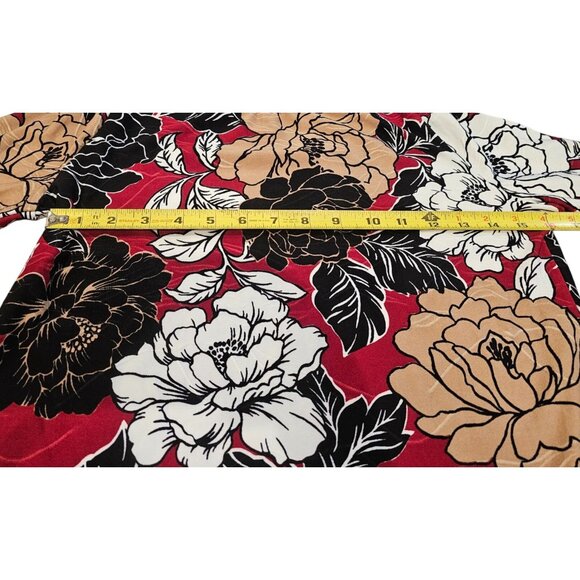 Emily Daniels Red Black Tan Floral Flowers Shirt Stretch Blouse NWT Size S - Picture 3 of 12